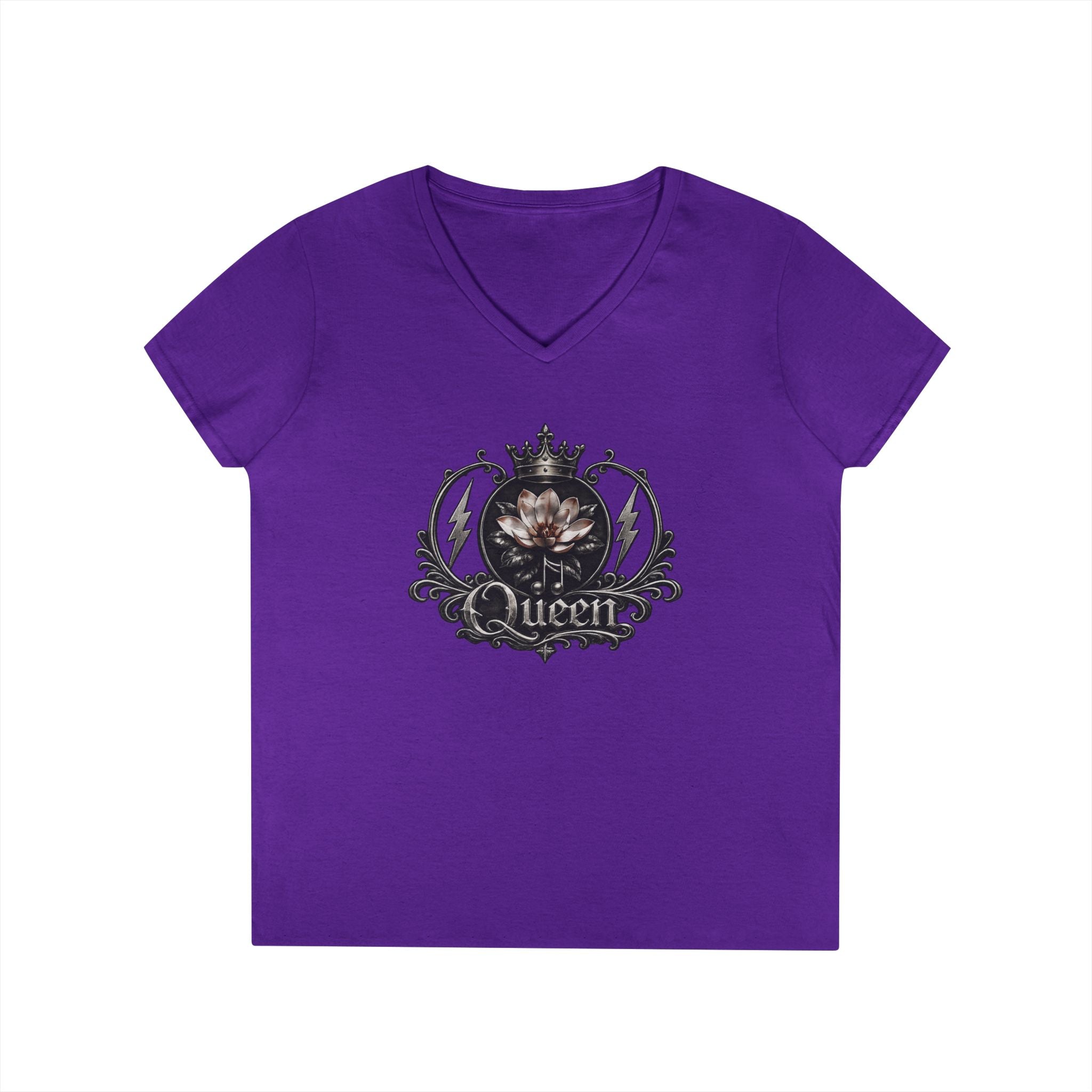 Queen - Skull V-Neck Tee — Gothic Floral Crown Ladies' T-Shirt