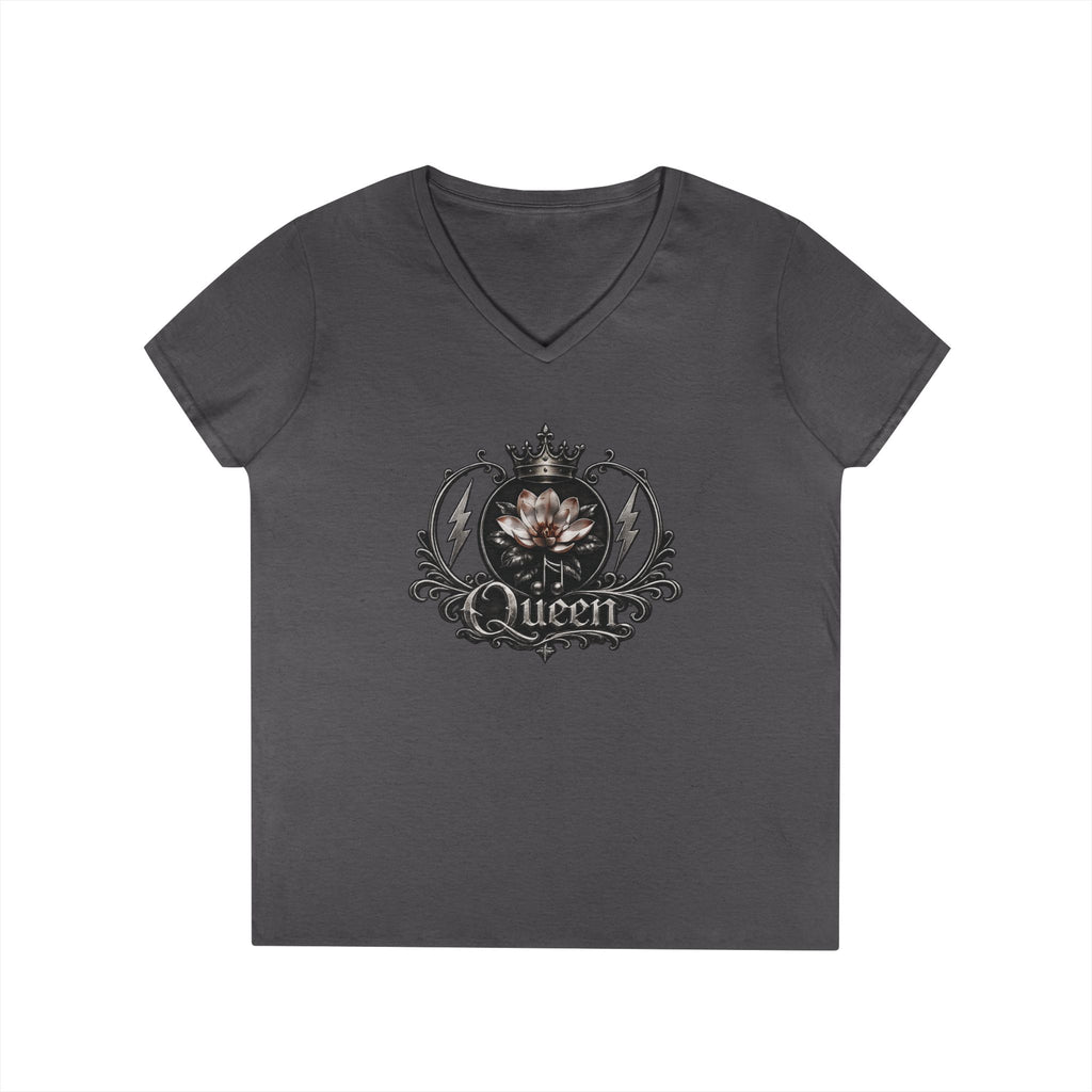 Queen - Skull V-Neck Tee — Gothic Floral Crown Ladies' T-Shirt