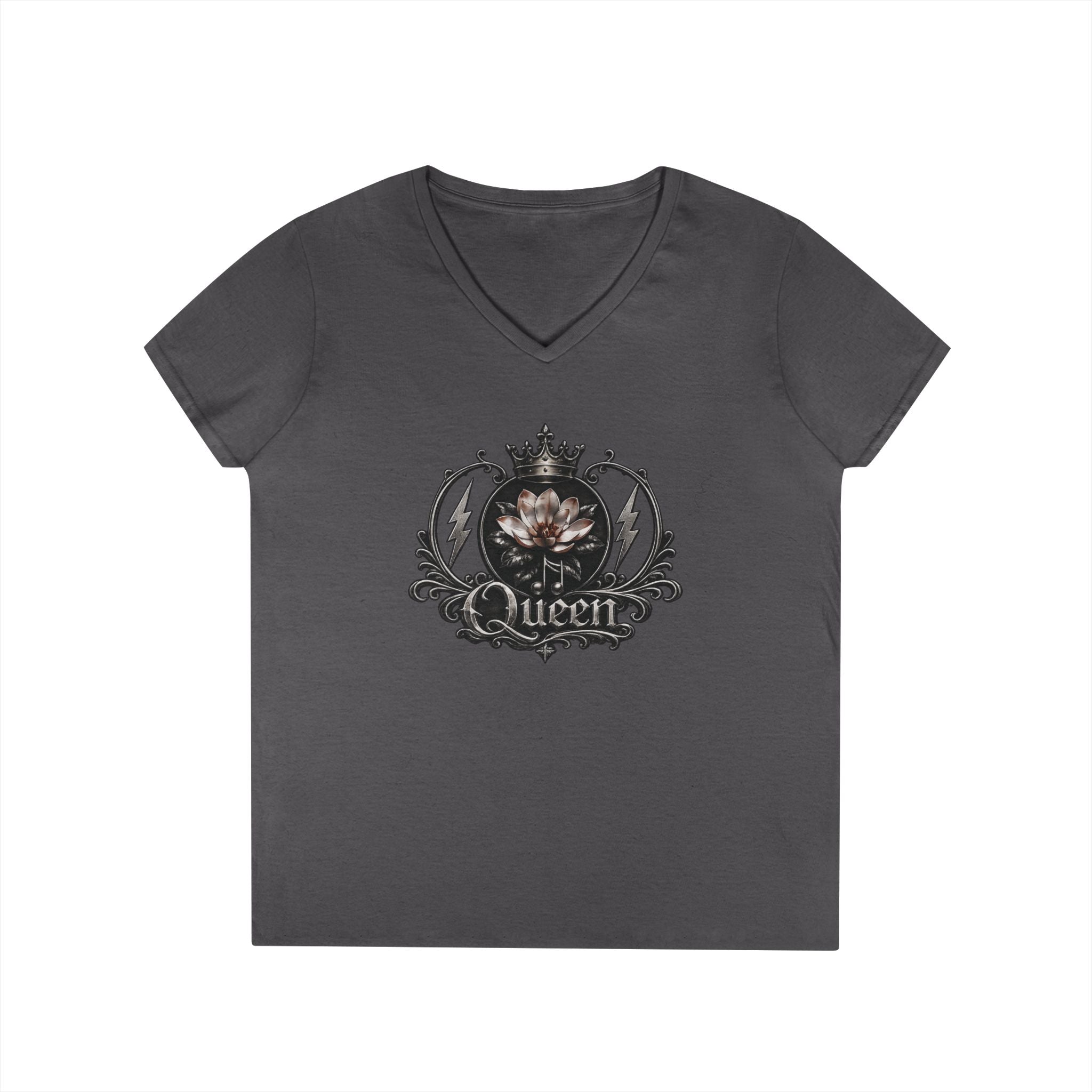 Queen - Skull V-Neck Tee — Gothic Floral Crown Ladies' T-Shirt