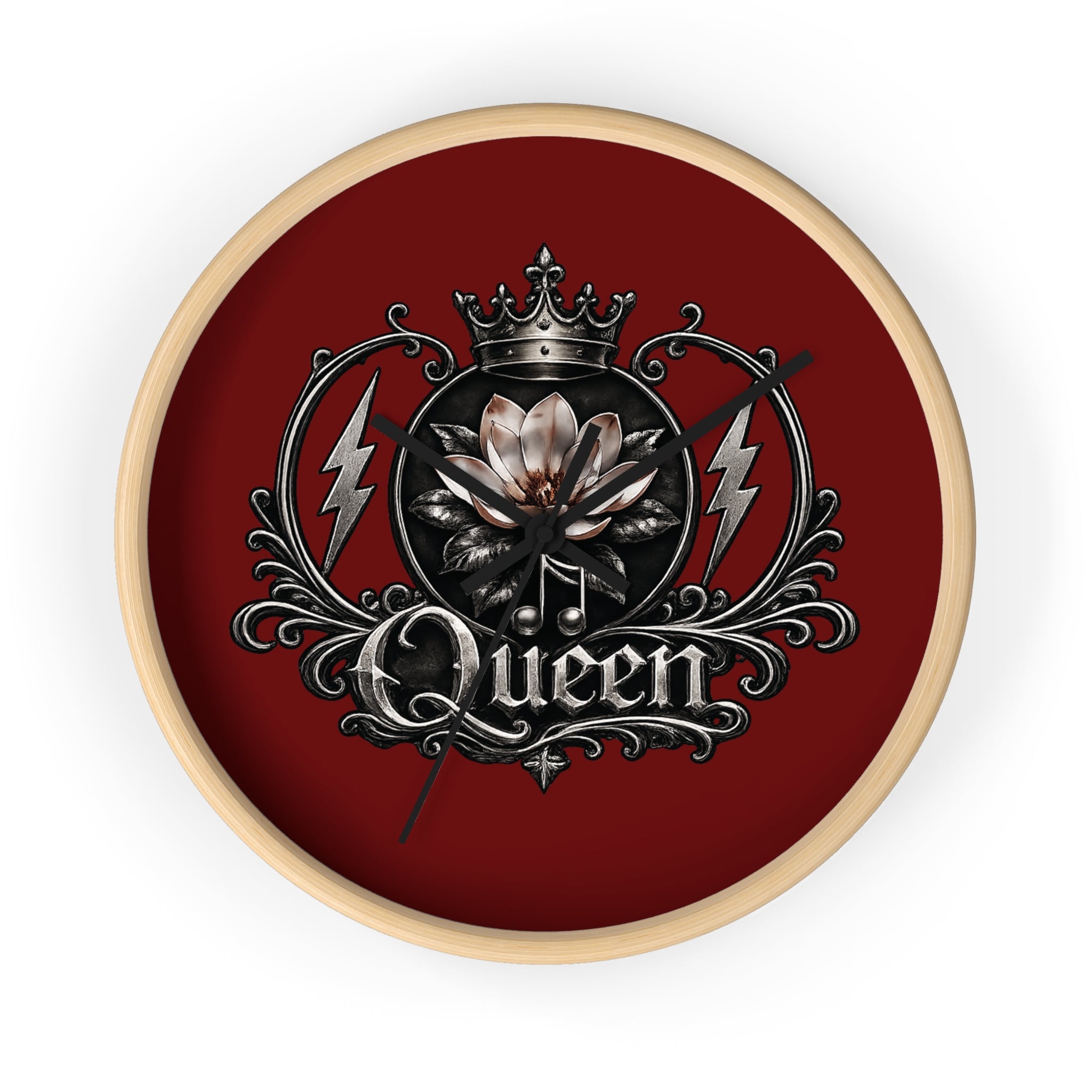 Queen Emblem Wall Clock — Gothic Crown & Lightning Rose Decorative Clock