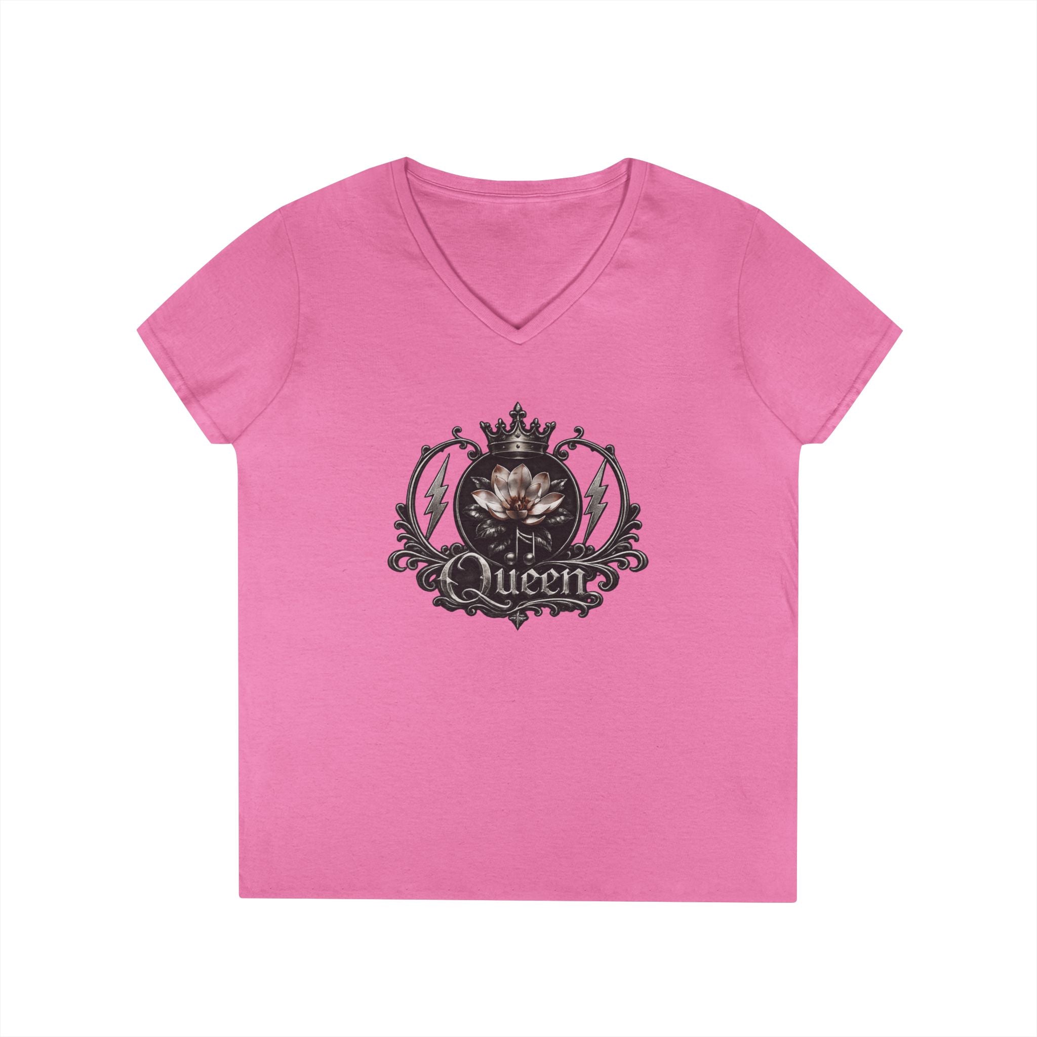 Queen - Skull V-Neck Tee — Gothic Floral Crown Ladies' T-Shirt