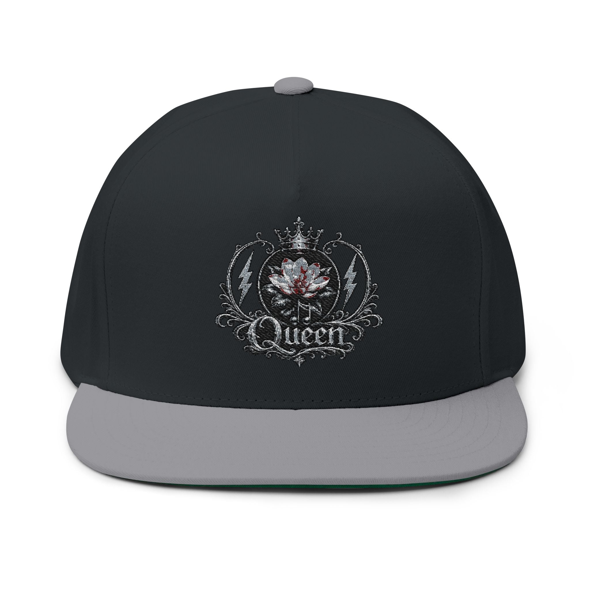 Embroidered 'Queen' Flat Bill Cap – Crown Crest Snapback Hat