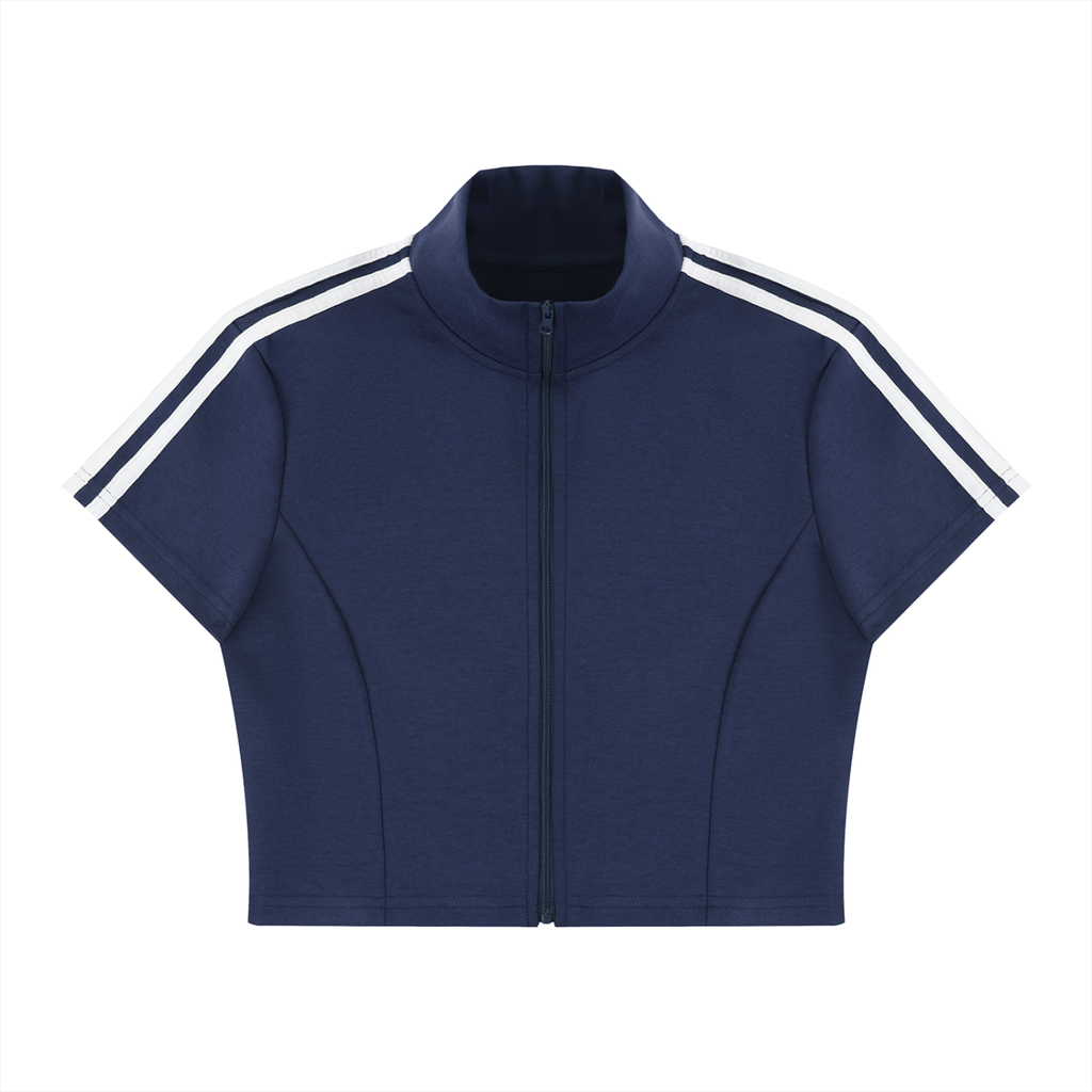 Women's Cropped Full Zip Short Sleeve T-Shirt