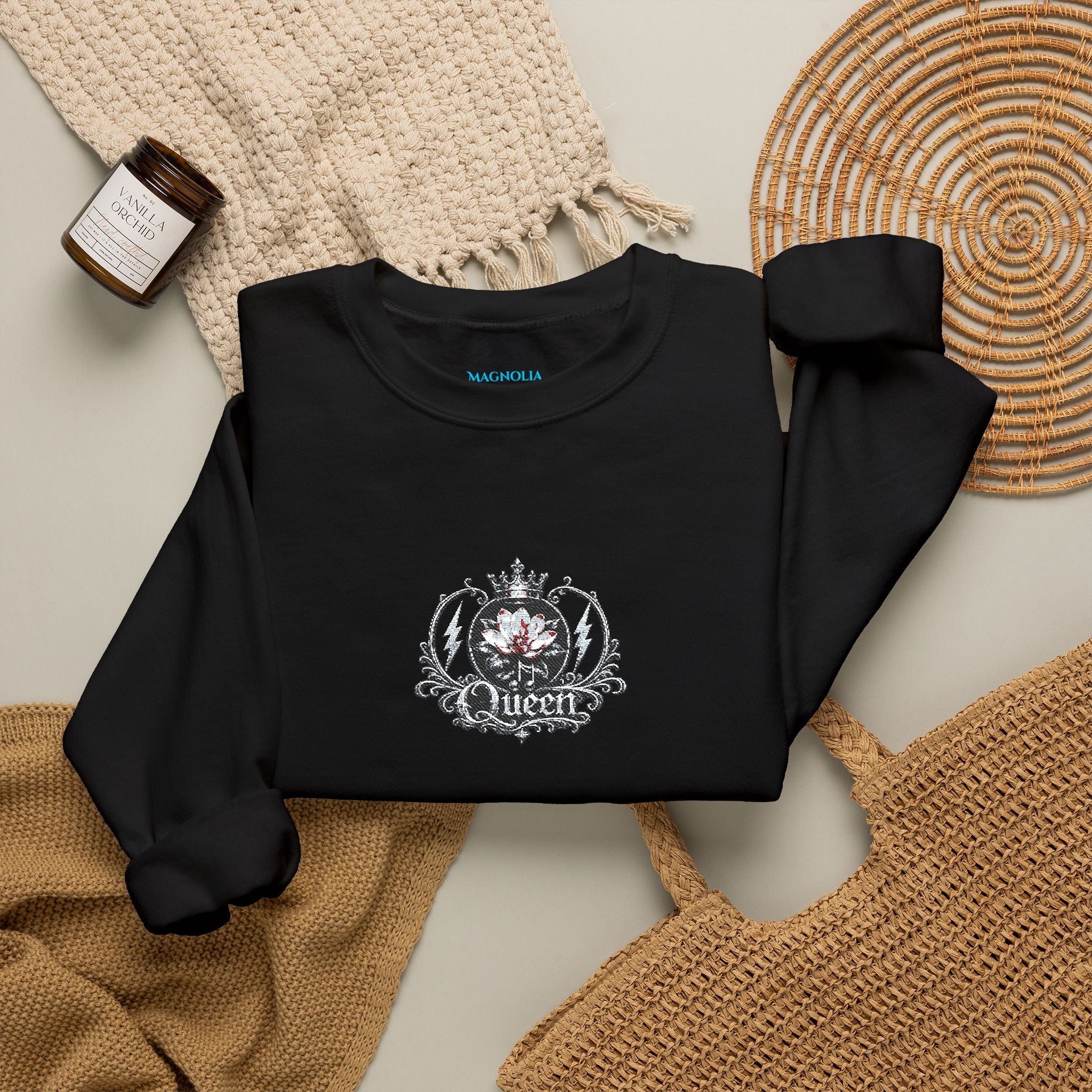 Queen - Floral Crest Crewneck Sweatshirt — Small Vintage Rose Emblem