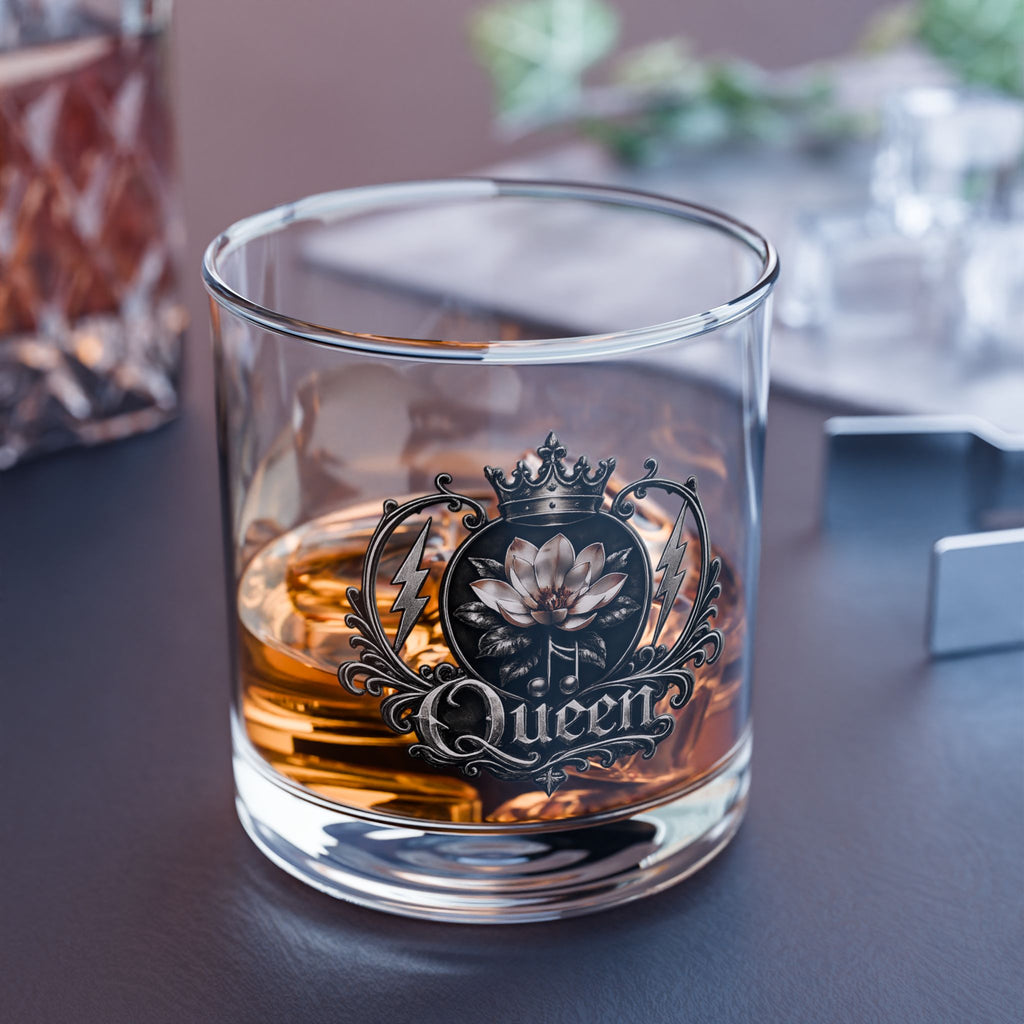 Queen Emblem 10oz Rocks Glass – Crowned Lotus Bar Whiskey Glass