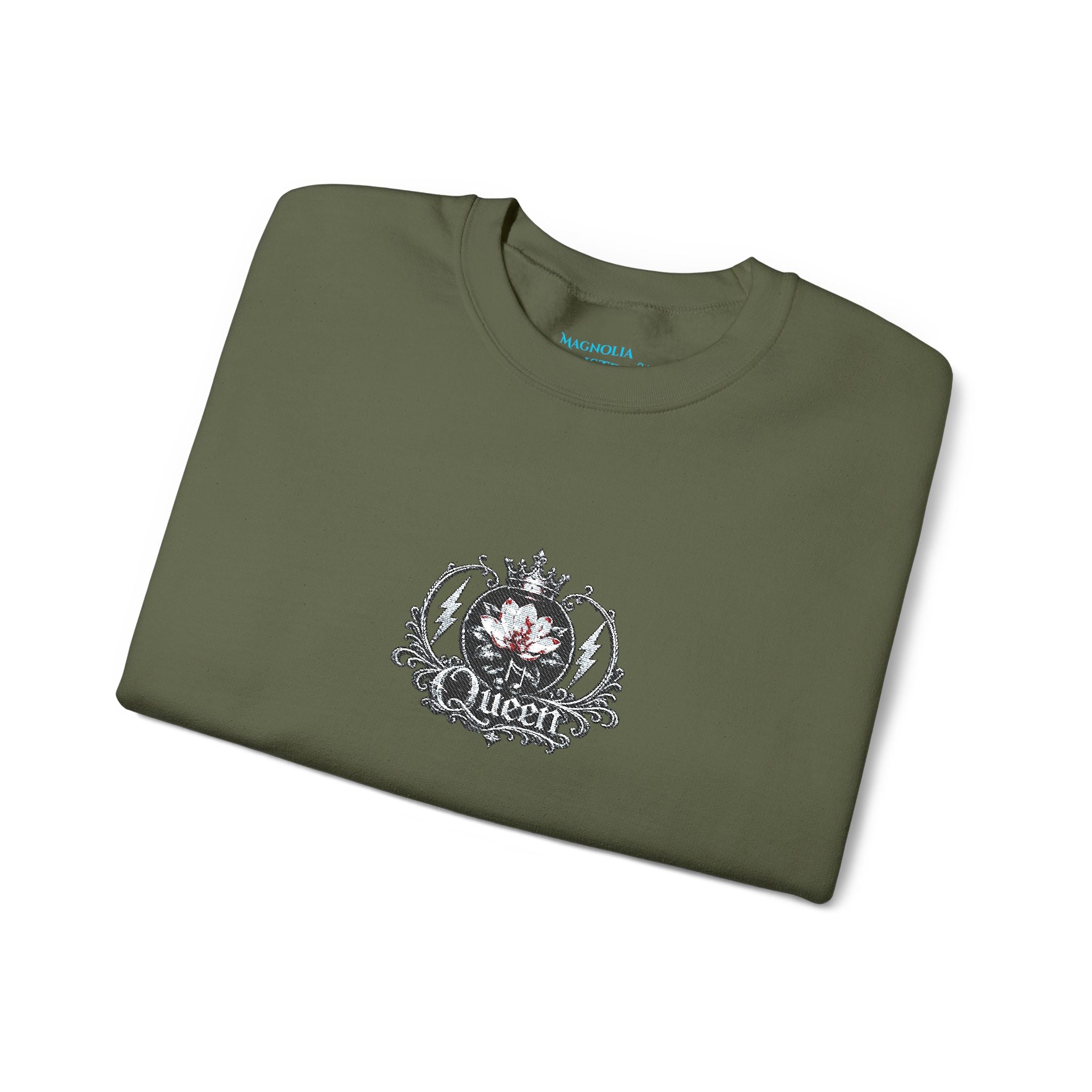 Queen - Floral Crest Crewneck Sweatshirt — Small Vintage Rose Emblem