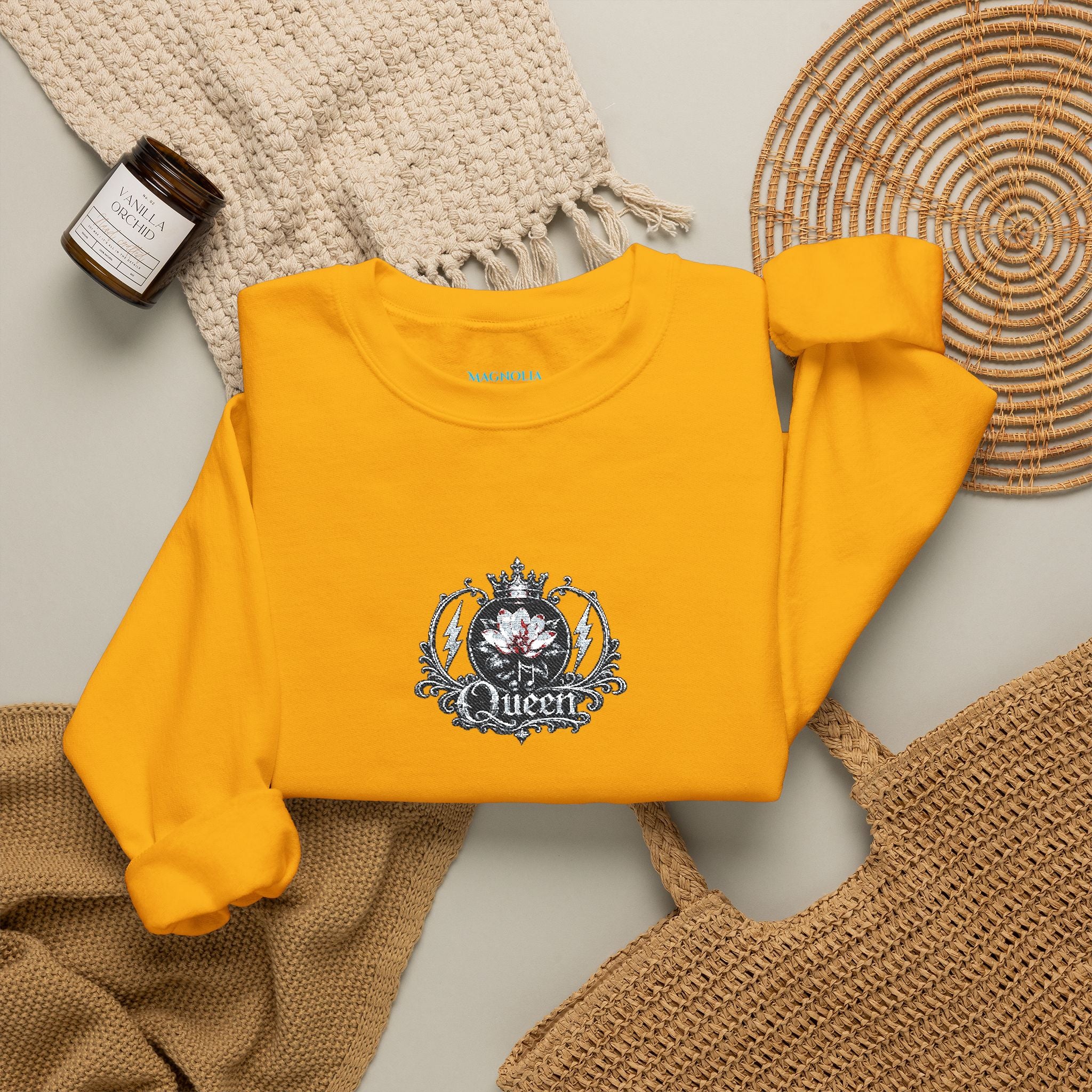 Queen - Floral Crest Crewneck Sweatshirt — Small Vintage Rose Emblem